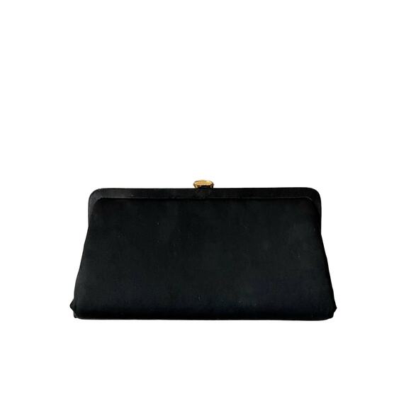 Vintage Ruffled Black Textile Clutch With Gold Clasp - Picture 2 of 5